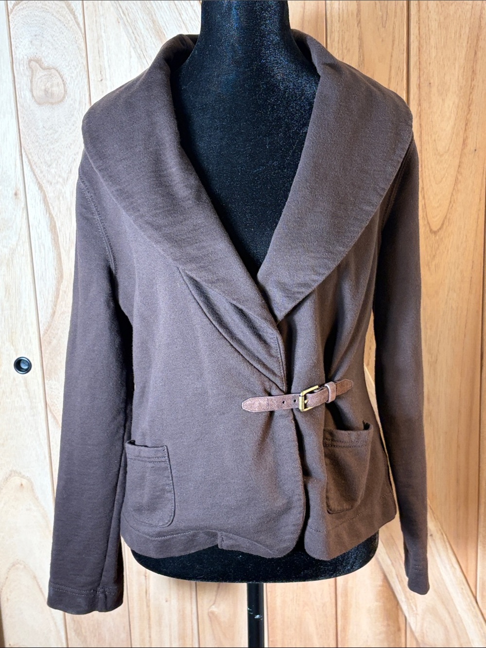 Lauren Jeans Co Ralph Lauren Brown Shawl Collar Buckle Wrap Cardigan Jacket